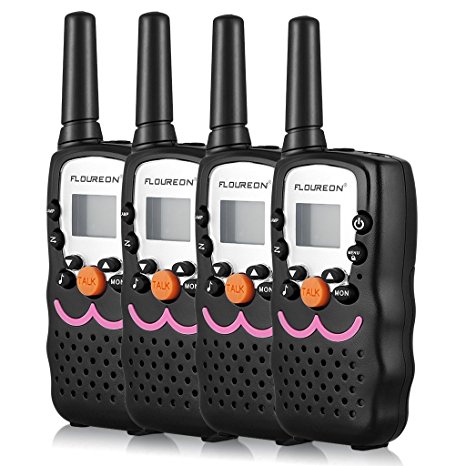 Floureon 22 Channel FRS/GMRS 2 Way Radio 2 Miles (Up to 3 Miles) UHF Handheld Walkie Talkie (Pack of 4, Pink Orange Black)