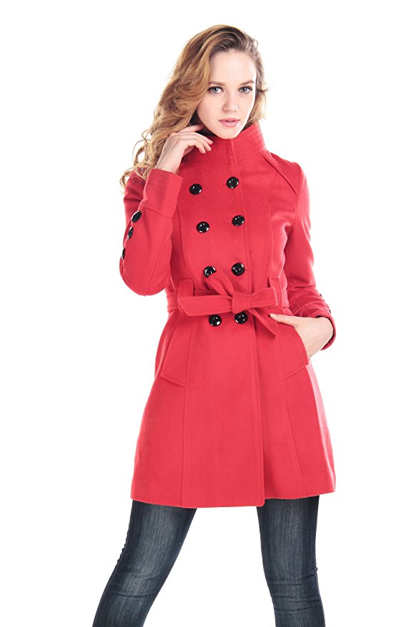 CHAREX Women Wool Blends Coat Trench Coat Long Jacket Outwear Collar Overcoat