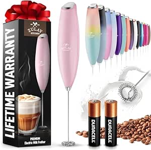 Zulay Kitchen Milk Frother Wand (2 Duracell Batteries Included) - Handheld Milk Frother - Easy-Clean Milk Frother Wand & Drink Mixer - Electric Coffee Frother for Frappe, Matcha - Cotton Candy Pink