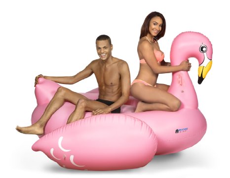 Inflatables Giant Pink Flamingo Pool Float   3 Flamingo Beverage Holders