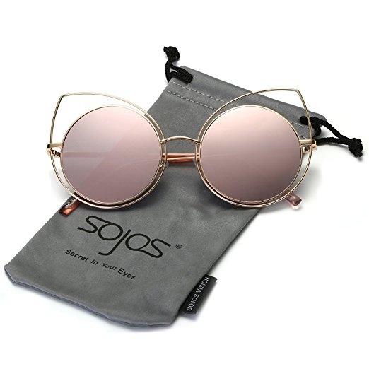 SojoS Women's Metal Frame Cutout Hollow Out Round Cat Eye Sunglasses SJ1046