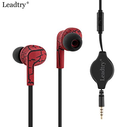 Leadtry SS-2 Retractable Headset In-Ear Sport Stereo Earbud Headphones Dynamic Crystal Clear Sound Ergonomic Comfort-fit Noise Insulating Built-in Mic Earphone (Red)