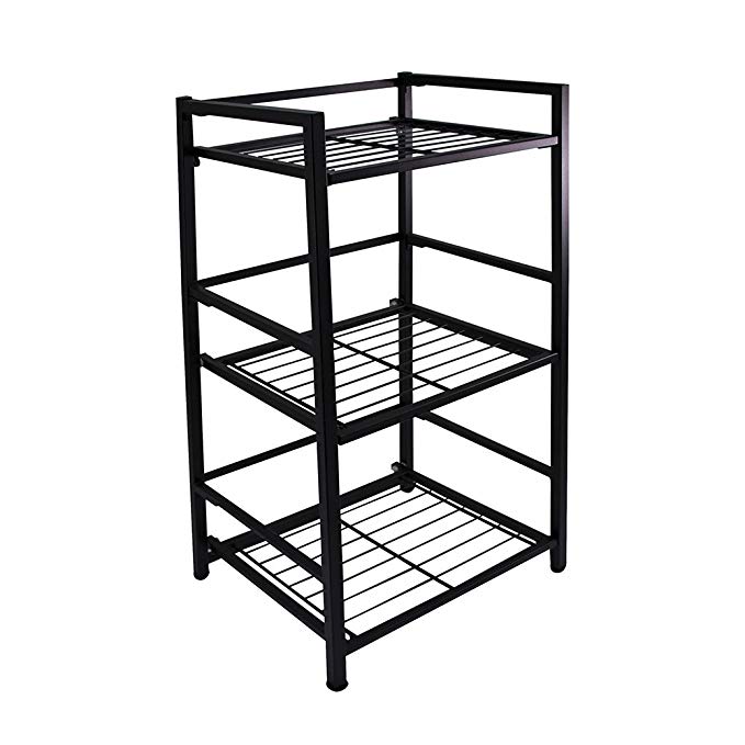 Flipshelf-Folding Metal Bookcase-Small Space Solution-No Assembly-Home, Kitchen, Bathroom and Office Shelving-Black, 3 Shelves, Narrow