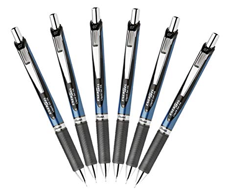 Pentel EnerGel Deluxe RTX Retractable Liquid Gel Pen, 0.7mm Medium Line, Needle Tip, Black, Pack of 6