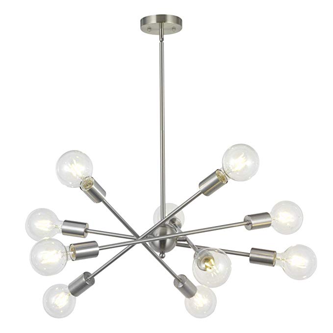 Modern Sputnik Chandelier Lighting 10 Lights with Adjustable Arms Mid Century Brushed Nickel Pendant Lighting for Foyer Living Room Kitchen by BONLICHT