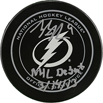 Tyler Johnson Tampa Bay Lightning Autographed Official Game Puck with NHL Debut 3/14/13 Inscription - Fanatics Authentic Certified