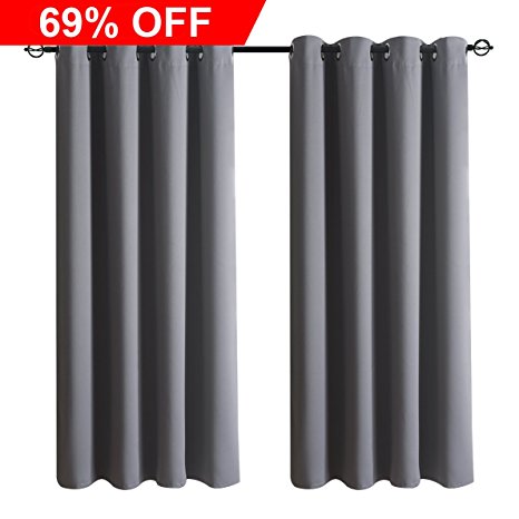 Blackout Curtains for Bedroom,HOZY 2 Panel Window Treatment Thermal Insulated Solid Grommet Drapes 52 x 63inch Dark grey