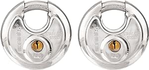 BRINKS - 70mm Stainless Steel Keyed Discus Padlock, 2-Pack - Stainless Steel Body with Chrome Plated Shackle, Silver