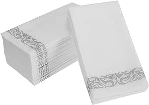 Foraineam 100-Pack Linen-Feel Disposable Hand Towels Decorative Paper Hand Napkins - Silver Floral Paper Guest Towels