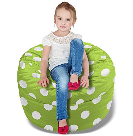 BeanBob Bean Bag Chair (Green w/Polka Dots), 2.5ft - Bedroom Sitting Sack for Kids w/Super Soft Foam Filling