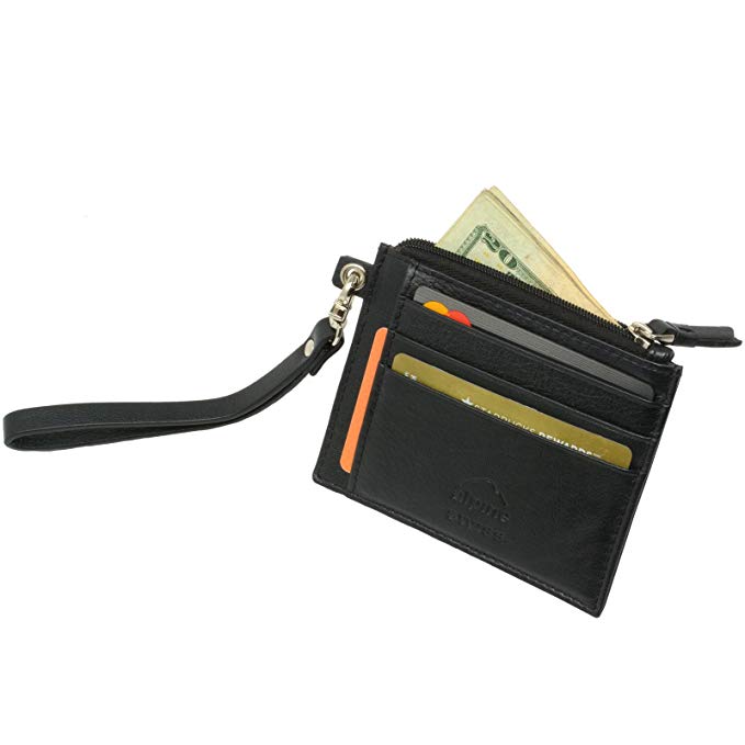 Alpine Swiss Women’s RFID Mini Wristlet Wallet Leather Card Case Zipper Clutch