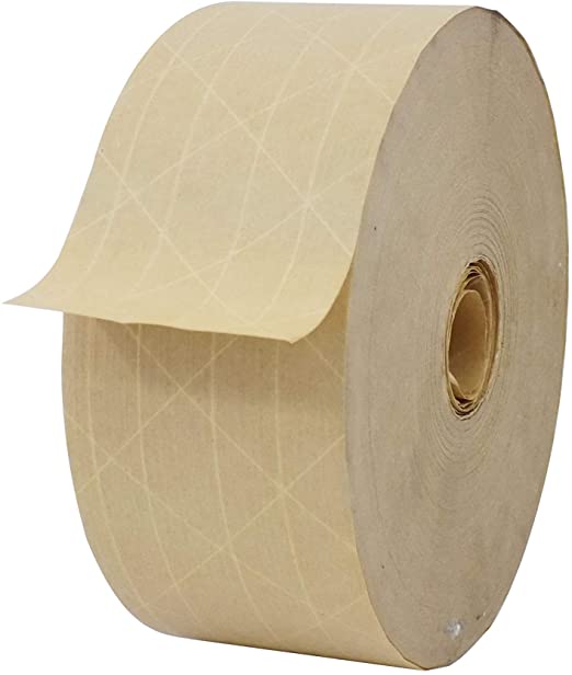 WOD WATWTE Fiberglass Reinforced Water Activated Gummed Kraft Paper Tape - 2.75 inch (70mm) x 375 ft. (Pack of 1-Roll) Ideal for Packing, Shipping, Sealing
