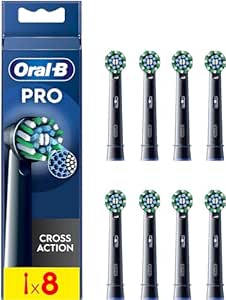 Oral-B Pro Cross Action Electric Toothbrush Head, X-Shape and Angled Bristles for Deeper Plaque Removal, Pack of 8 Toothbrush Heads, Black