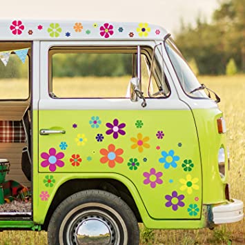 96 Pieces Car Flowers Stickers Multicolored Daisy Stickers Decals Retro Flowers Vinyl Stickers Colorful Hippie Decals Flower Window Clings for Window Laptop Car Decoration