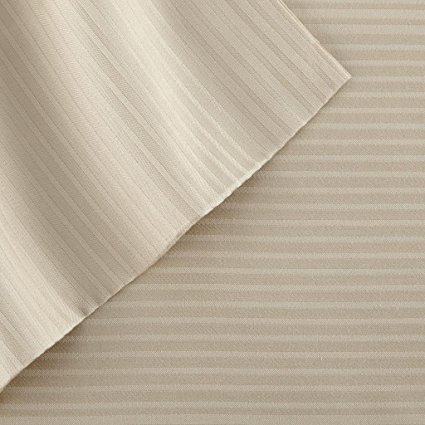 Pacific Coast Textiles Tencel Pin Stripe 400TC Sheet Set, Tan, Queen