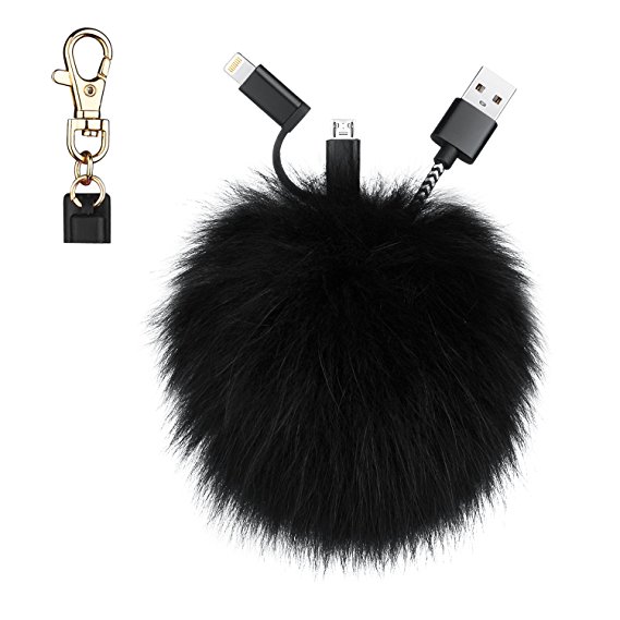 Fur Pom Pom Ball Keychain ,Milletech Lightning &Micro USB Charging Cable for iPhone 7 7plus iPad iPod Samsung Huawei Mobile Devices and Handbag Purse