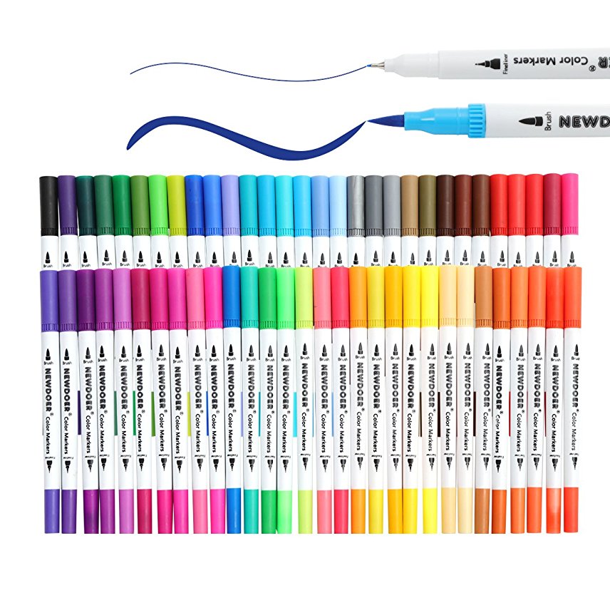 Newdoer 60 Colors Dual Brush Pen Art Markers, include 2mm brush tip and 0.4mm fine tip for Drawing, Sketching, Painting and Creating Watercolour Effect