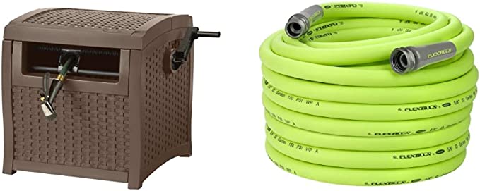 Suncast CPLSMW200 SMW200 Hose Reel & Flexzilla Garden Hose 5/8 in. x 100 ft, Heavy Duty, Lightweight, Drinking Water Safe, ZillaGreen - HFZG5100YW-E