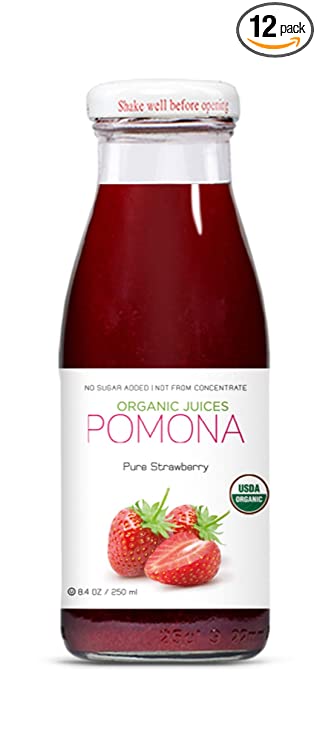 POMONA Organic Pure Strawberry Juice, 8.4 Oz Bottle (Pack of 12), Cold Pressed Organic Juice, NonGMO, No Sugar Added, Not from Concentrate, Gluten Free, Kosher Certified, Preservative Free, 100.8 Oz