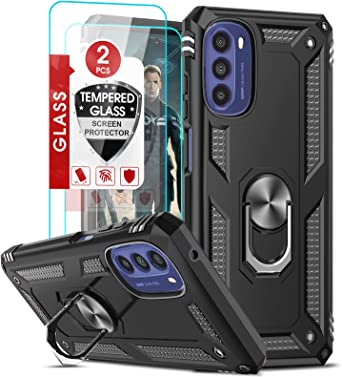 LeYi for Moto G 5G 2022 Case, Moto G 5G Case with 2 Pcs Tempered Glass Screen Protector for Men Women, [Military-Grade] Heavy Duty Protective Case with Magnetic Ring Stand for Moto G 5G 2022, Black