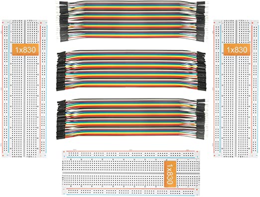 DEYUE Solderless Prototype Breadboard and Jumper Wires | 3x830 tie in Point Breadboard Plus 3Pc Dupont Jumper Wires (Male-Female, Female-Female, Male-Male) for Raspberry Pi and Arduino