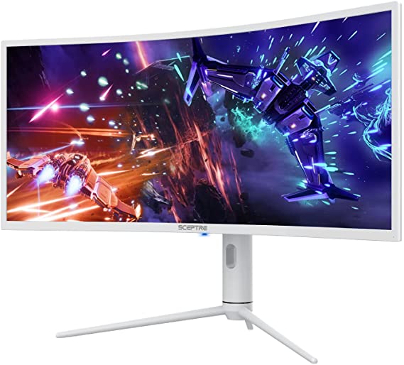 Sceptre 34" UltraWide 1000R Curved Gaming Monitor 3440 x 1440 up to 165Hz 1ms 99% sRGB Ambient Light Sensor, HDR1000 Height Adjustable Nebula White 2022 (C348B-QUN168W)