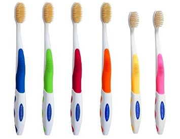 Mouth Watchers Antimicrobial Toothbrush with Flossing Bristles, Family 6-pack
