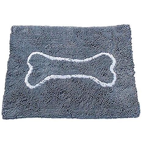 Soggy Doggy Slopmat Small 18" x 24" Microfiber Chenille Placemat for Sloppy Dogs, Grey