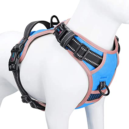 PHOEPET 2019 Upgraded No Pull Dog Harness, Unique Colors Reflective Adjustable Vest, with a Training Handle   2 Metal Leash Hooks  3 Snap Buckles  4 Slide Buckles [Easy to Put on & Take Off]