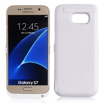 S7 Battery Case, 6500mAh Rechargeable Extended Battery Charging Case for Samsung Galaxy S7, External Battery Charger Case, Portable Backup Power Bank Case with Kickstand (White 6500mAh)