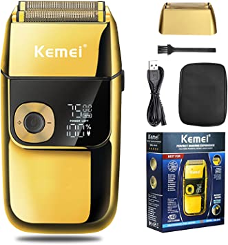 Kemei Electric Shaver for Men,Cordless Precision Rechargeable Beard Trimmer,Washable,USB,LED dispaly Lithium Titanium Shavers with Travel Case
