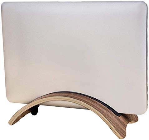 kilofly Arc Universal Adjustable Cushion Walnut Wood Vertical Laptop Desk Stand