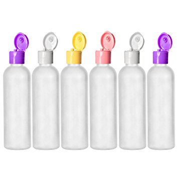 Moyo Natural Labs 4 Oz HDPE Color Flip Cap Empty Squeezable Travel bottle BPA Free Travel Bottle Set Made in USA Set of 6