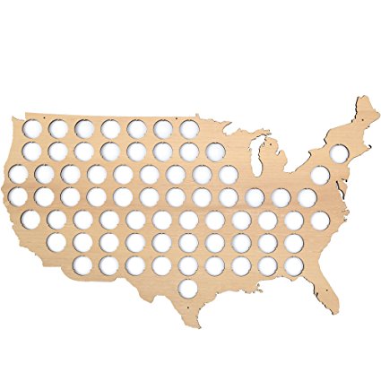 USA Beer Cap Map – Beer cap holder for 70 Bottle caps made from quality birch plywood with pre-drilled holes to mount on the wall – Cool Present for Beer Lovers