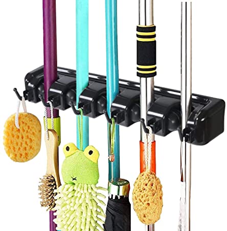 Vicloon Mop Holder, Garden Tool, Brush Mop, Tidy Organizer, Wall Mounted Organizer with 5 Position 6 Hooks for Broom, Garage, Garden and etc