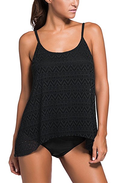 Dokotoo Womens Lace Tankini Top Set with Briefs Swimwear Swimsuit (S-XXL)