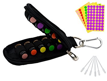 Stylish Essential Oil Key Chain Come with 10 Amber Vials Bottles, Blank Labels, Droppers, Fits Easily in Purse or Makeup Bag, Carry Your Favorite Essential Oils Everywhere You Go, Black