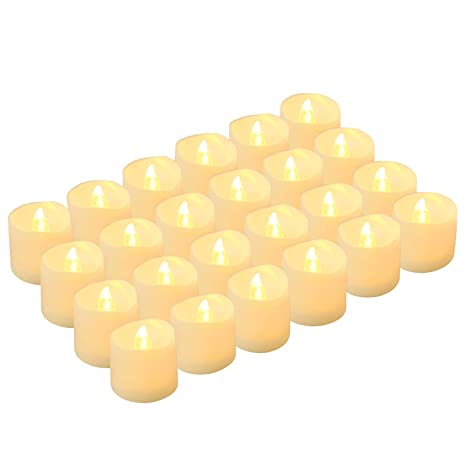 Kohree Plastic Flameless Battery Operated LED , Flickering Tealight Candles (Warm White)-Pack of 24