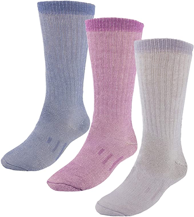 DG Hill 3 Pairs 80% Merino Wool Socks for Men and Women, For Hiking, Crew Style, (Black, Gray, Brown)