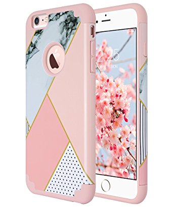 iPhone 6S Plus Case, iPhone 6 Plus Case, ULAK Slim Dual Layer Hybrid Protective Case Fit for Apple iPhone 6 Plus/iPhone 6S Plus5.5 inchHard PC Cover and Soft Silicone Skin-Pink Geometric Marble