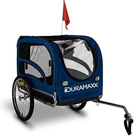 Duramaxx King Rex Dog Trailer - 250 Litre Cargo Space, Up to 40 kg, Powder Coated Steel Tube, Stable, Ideal for Small to Medium Sized Dogs, Folds up for Compact Storage, Black/Blue