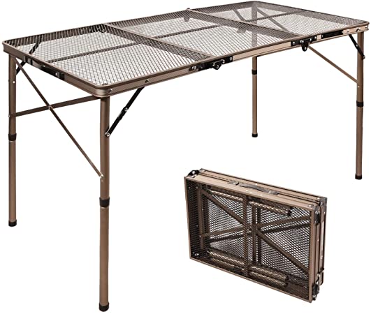 RedSwing Portable Grill Table for Outside, Aluminum Folding Grill Stand Table for Outdoor Camping Picnic BBQ, Lightweight Adjustable Height, 48''x24''x15''/28'', Champagne