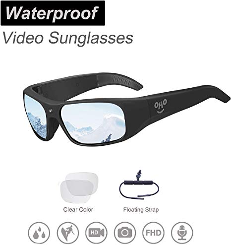 OhO sunshine Waterproof Video Sunglasses, 1080P Full HD Video Recording Camera with 32GB Built-in Memory and Polarized UV400 Protection Safety Lenses,Unisex Sport Design …