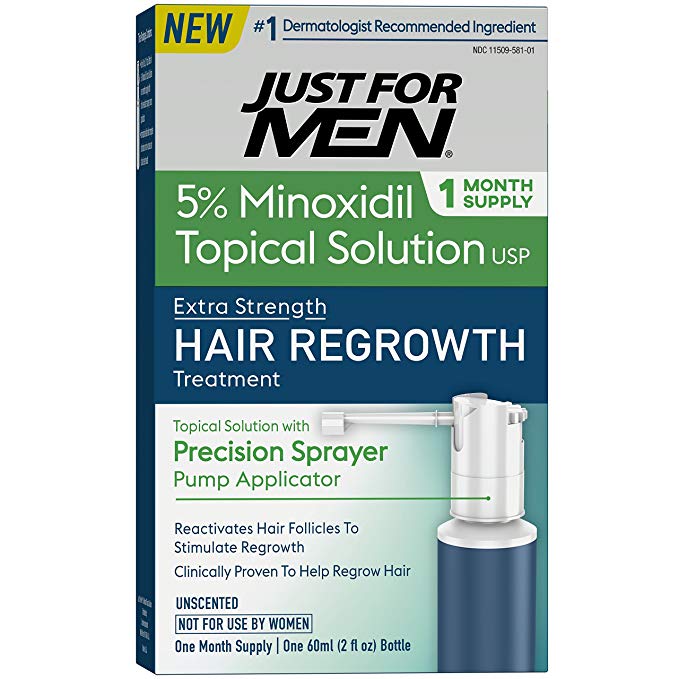 Just for Men Minoxidil Extra Strength Hair Loss Regrowth Treatment with Precision Sprayer, 2 Ounces (1 Month Supply)