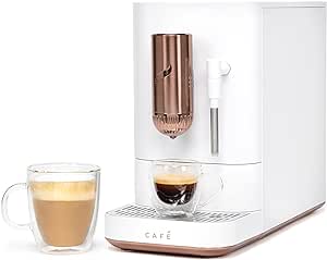 Café Affetto Automatic Espresso Machine   Milk Frother | Built-In & Adjustable Espresso Bean Grinder | One-Touch Brew in 90 Seconds | Matte White, 1.2 Liter, (C7CEBBS4RW3) (Renewed)