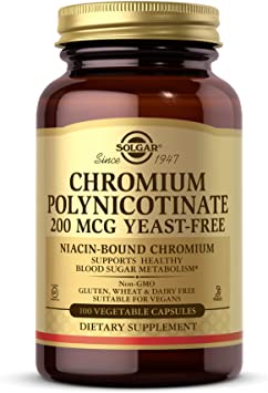 Solgar Chromium Polynicotinate 200 mcg, 100 Vegetable Capsules - Supports Healthy Blood Sugar Metabolism - Niacin-Bound Chromium - Yeast Free, Vegan, Gluten Free, Dairy Free, Kosher - 100 Servings