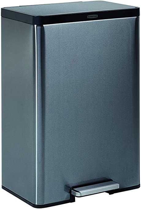 Rubbermaid Stainless Steel Metal Step-On 12G Trash Can for Home and Kitchen, Charcoal