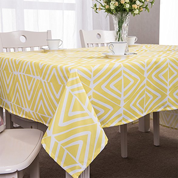 ColorBird Modern Style Washable Diamond Shaped Geometric Print Pattern Rectangle Polyester Tablecloth Fashion Table Cover (55''×102'', Yellow and White)