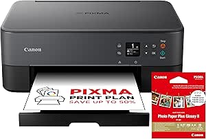 Canon PIXMA TS5350i Multifonction WiFi Jet d’Encre 3-en-1 (imprimante, photocopieur, Scanner) Impression sans Fil Depuis PC et Smartphone, Noir – Inclus Un Pack PP-201 Papier Photo 9x9cm