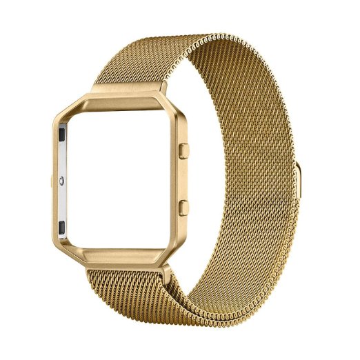 UMTELE Accessories Band Small, Rugged Metal Frame Housing with Magnet Lock Milanese Loop Stainless Steel Bracelet Strap Band for Fitbit Blaze Smart Fitness Watch (5.1''-7.9'') - Gold